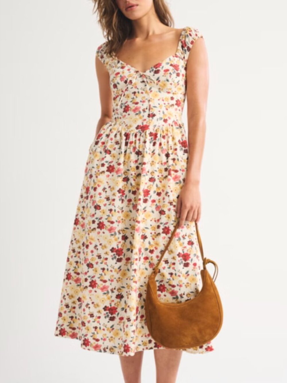 Abercrombie 100% Cotton Bra-Free Cap Sleeve Dipped Waist Midi Dress